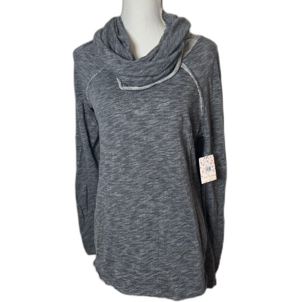 Free People 100% Cotton Gray Oversized Funnel Neck Cowl Pullover Sz XS/S NWT - Picture 4 of 8